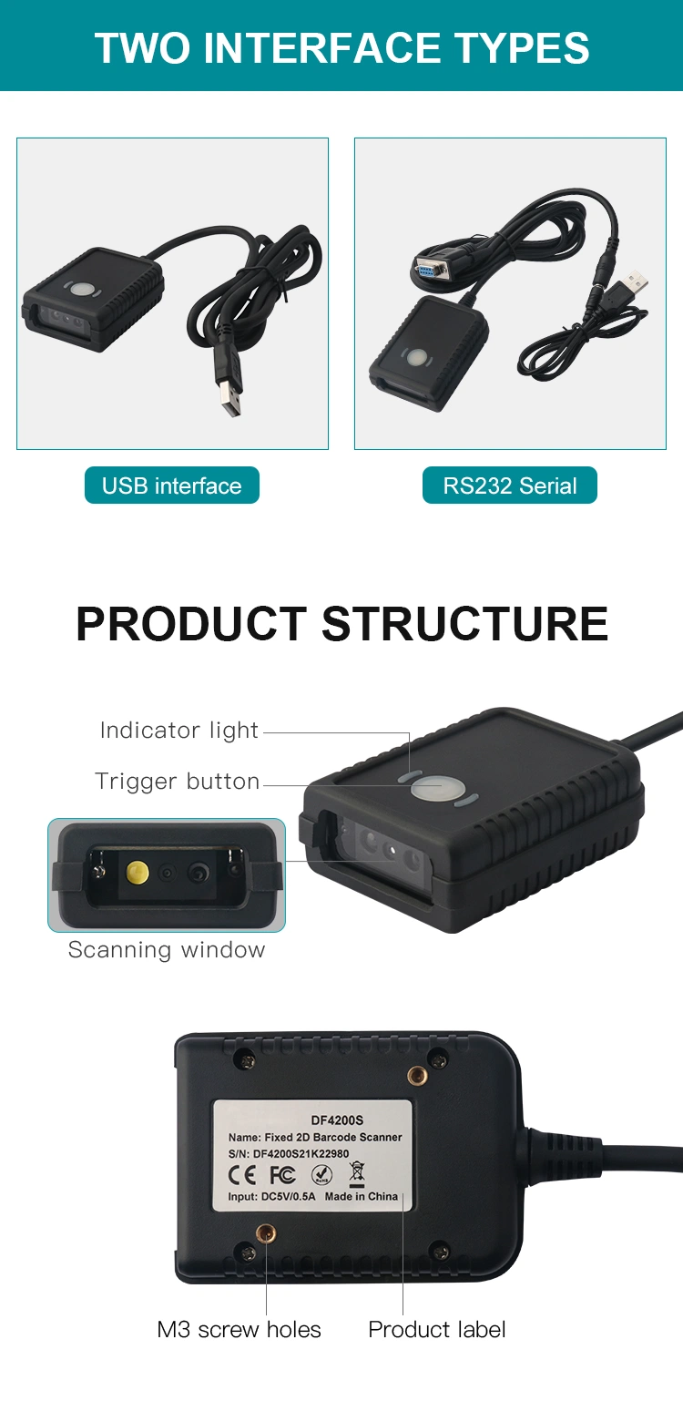 1d 2D Fixed Mounting Barcode Scanner CMOS Barcode Reader and Intelligent Recognition